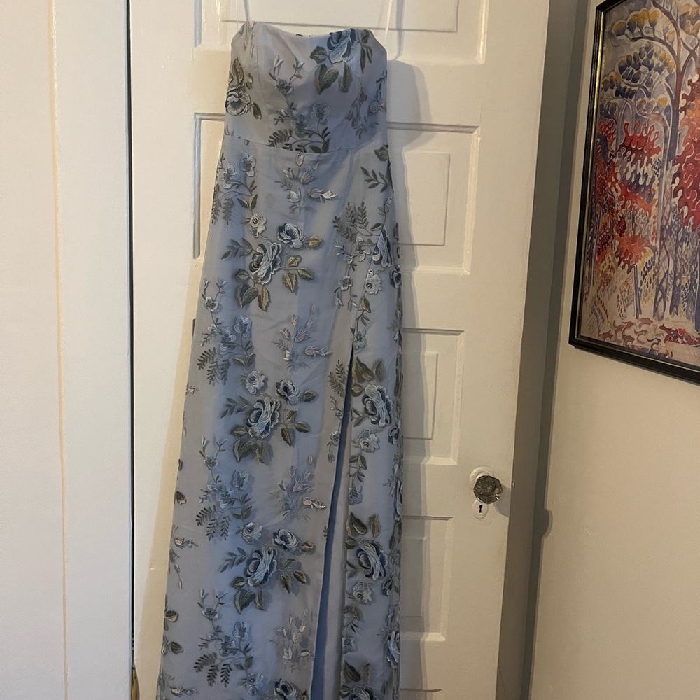 Jenny Yoo Strapless Floral Maxi Dress in Light Blue - Picture 3 of 6
